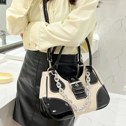 PU Leather Patchwork Chain Bag