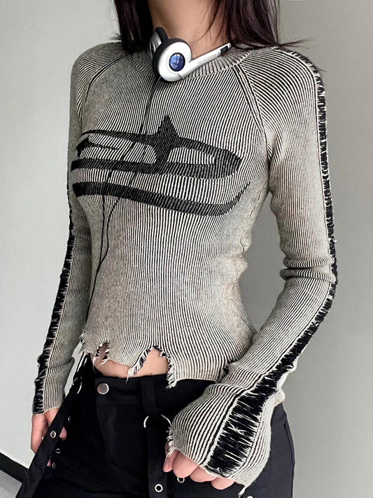 Ripped Patchwork Long Sleeve