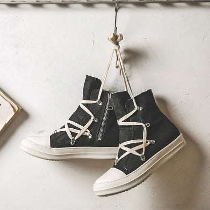 Canvas Lace-up Zipper Sneakers