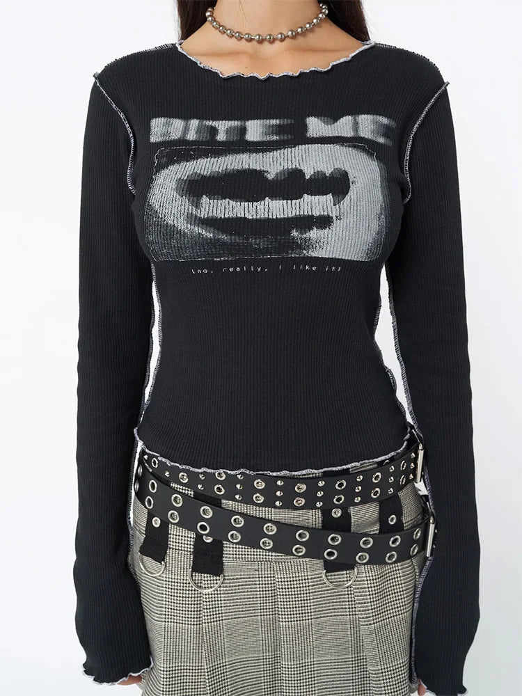 Y2k Black Rib Crop Long Sleeve