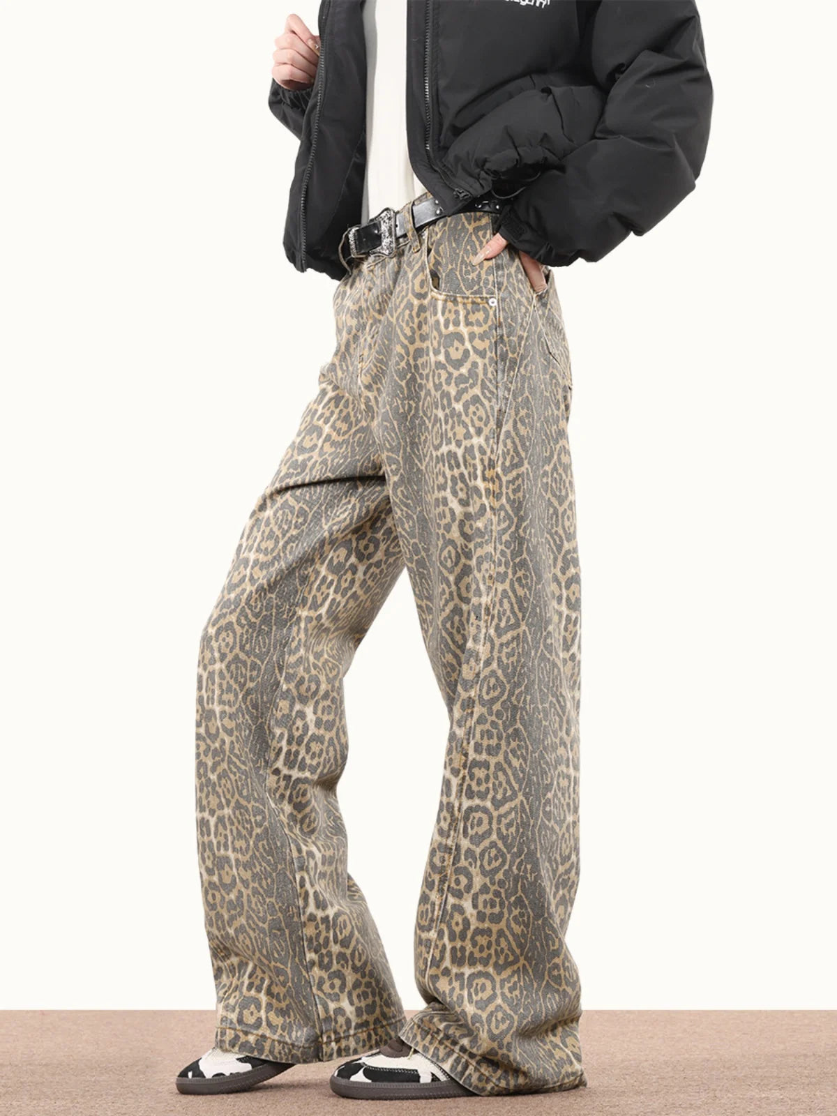 Leopard Wash  Loose Jeans