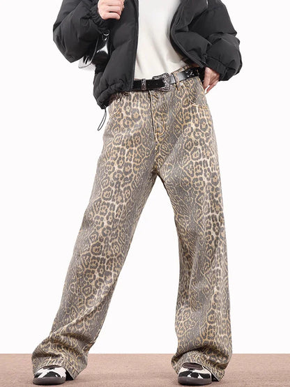 Leopard Wash  Loose Jeans