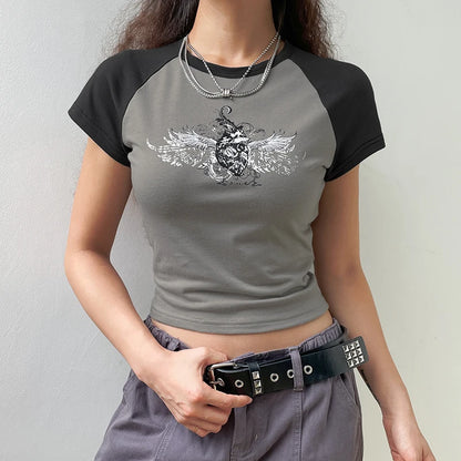 Stitched Short Sleeve Graphic Crop Top