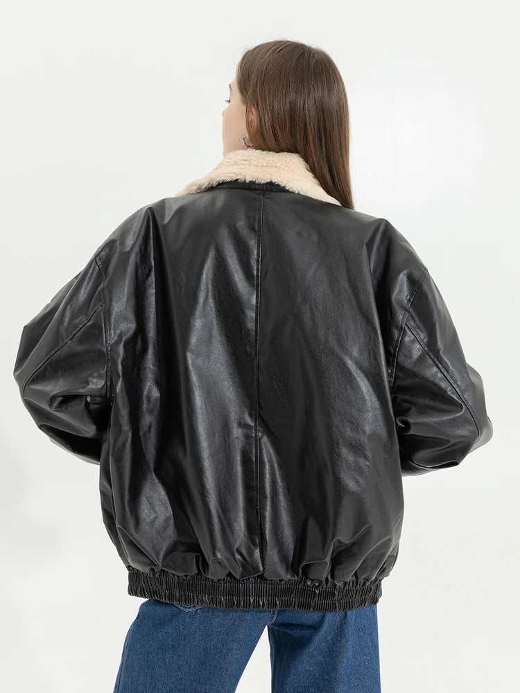 Long Sleeved Loose Fur Leather Jacket