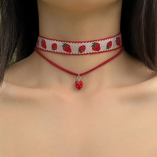 Velvet Exquisite Small Strawberry Choker