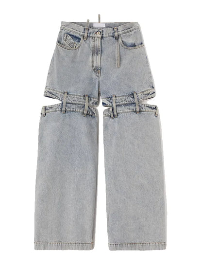 Hollow Out Wide-leg Floor-length Jeans