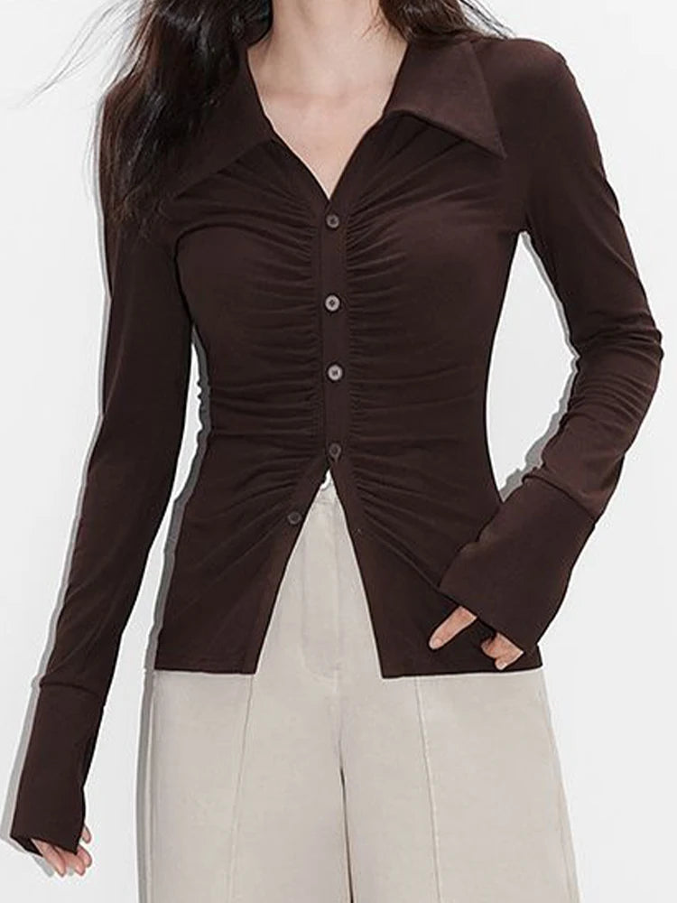 Long Sleeve Pleated Shirt