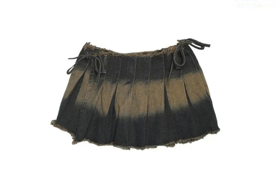 Distressed Irregular Pleated Mini Skirt