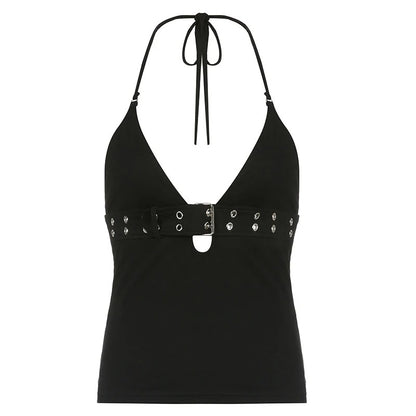 Black Backless Lace Up Bandage Crop