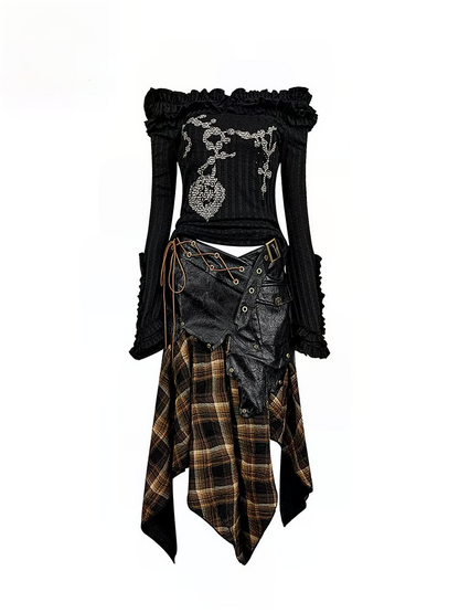 Top Jacquard + Patchwork Wrapped Hip Skirt