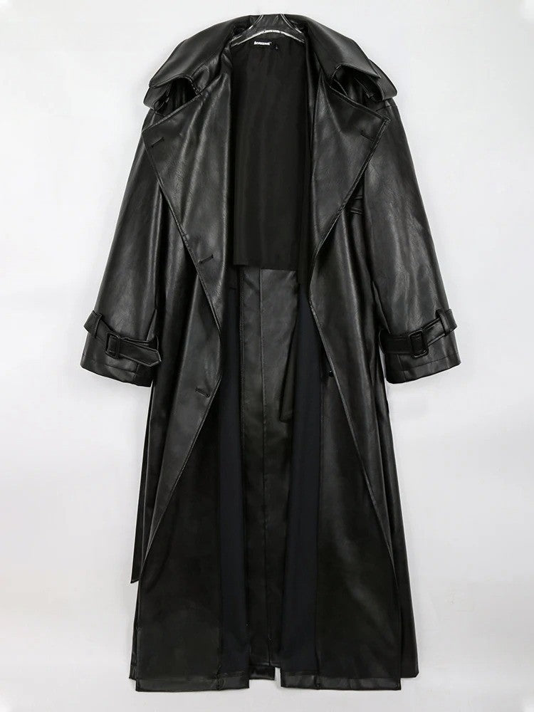 Punk Long Leather Trench Coat