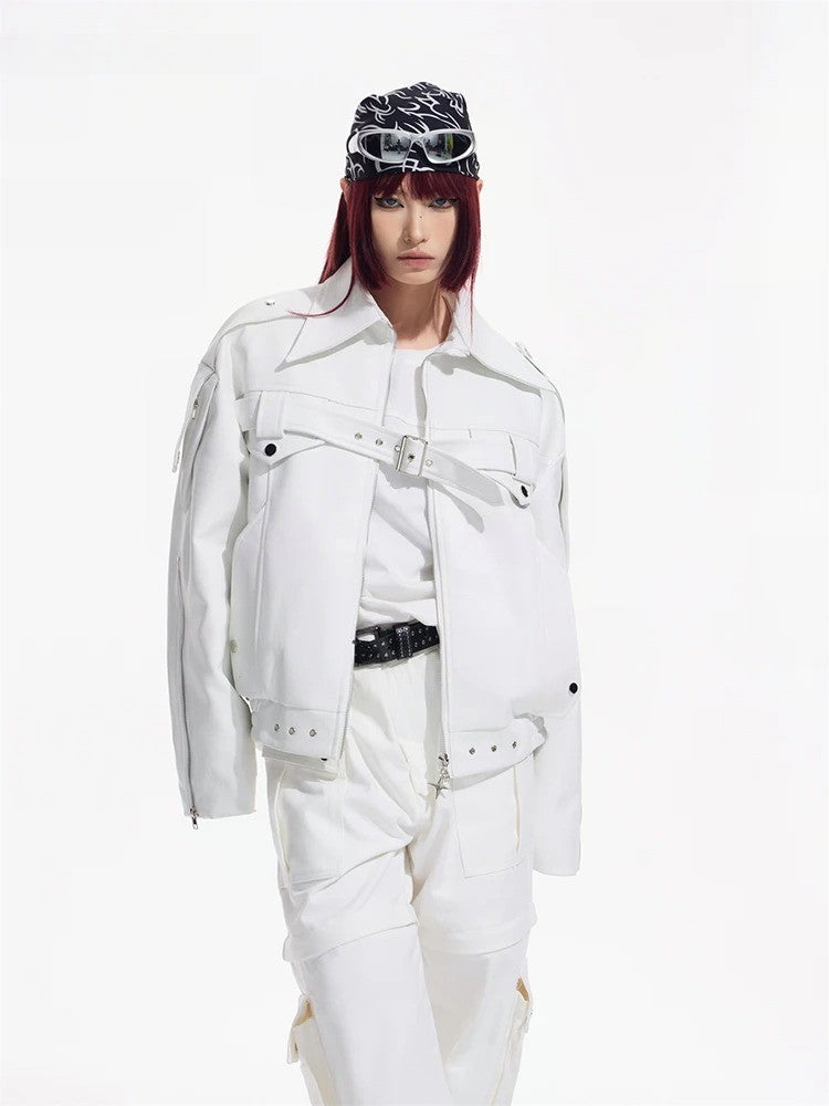 Loose White Pu Leather Jacket