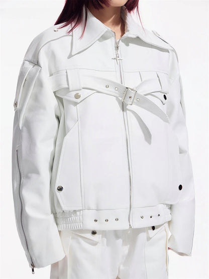 Loose White Pu Leather Jacket